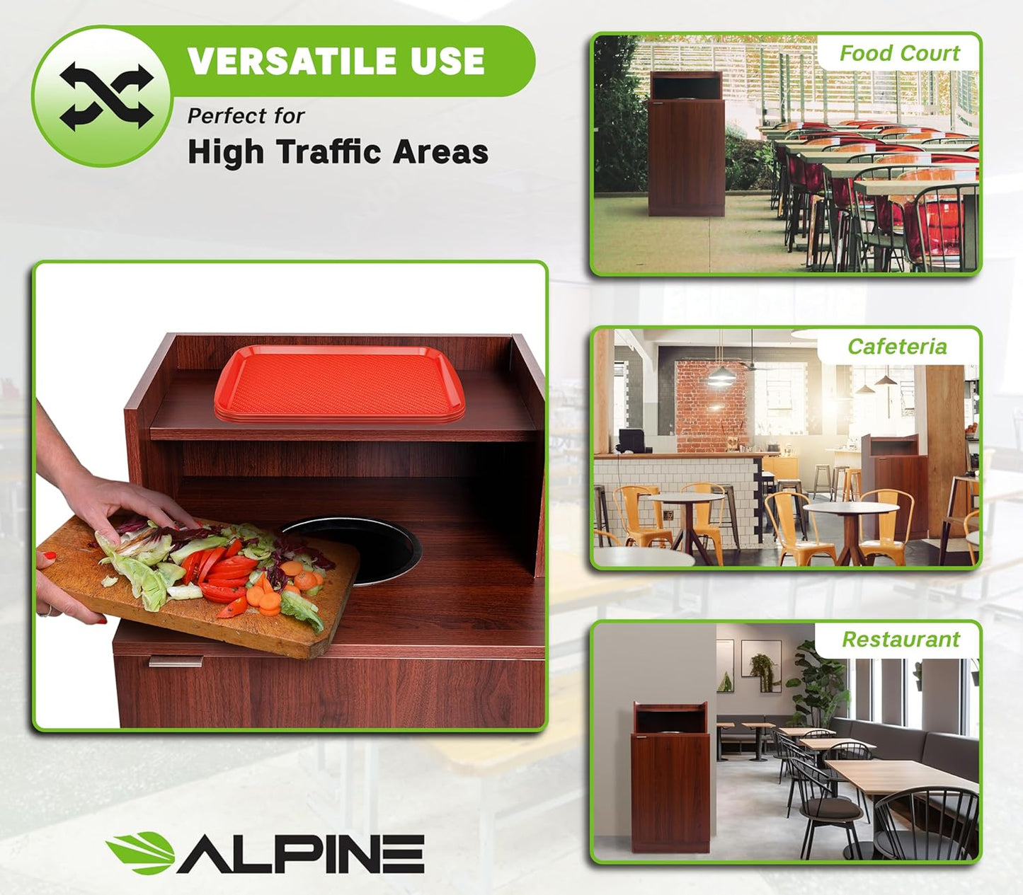 Alpine Restaurant Trash Bin Cabinet - Commercial Trash Can Garbage Receptacle Indoor with Tray