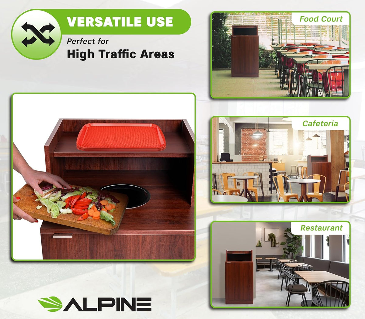 Alpine Restaurant Trash Bin Cabinet - Commercial Trash Can Garbage Receptacle Indoor with Tray
