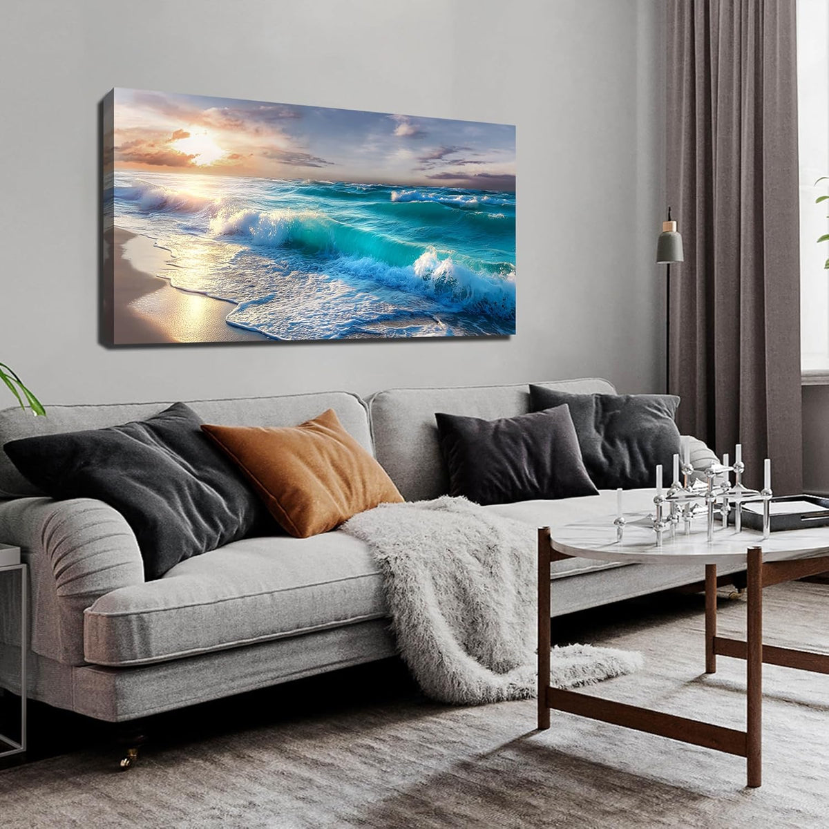 GUGIKA Ocean Wall Art for Living Room, Blue Wave and Large Coastal Beach Canvas Wall-Decor for