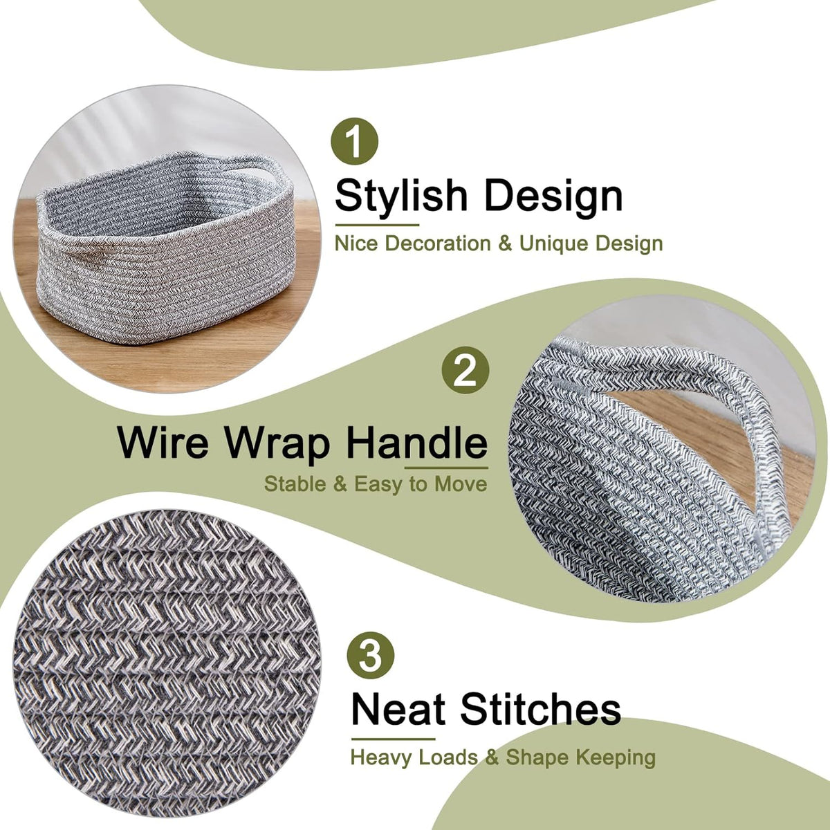 OIAHOMY Cotton Rope Baskets, Woven Baskets for Storage, Nursery Storage Baskets, Rectangle Storage