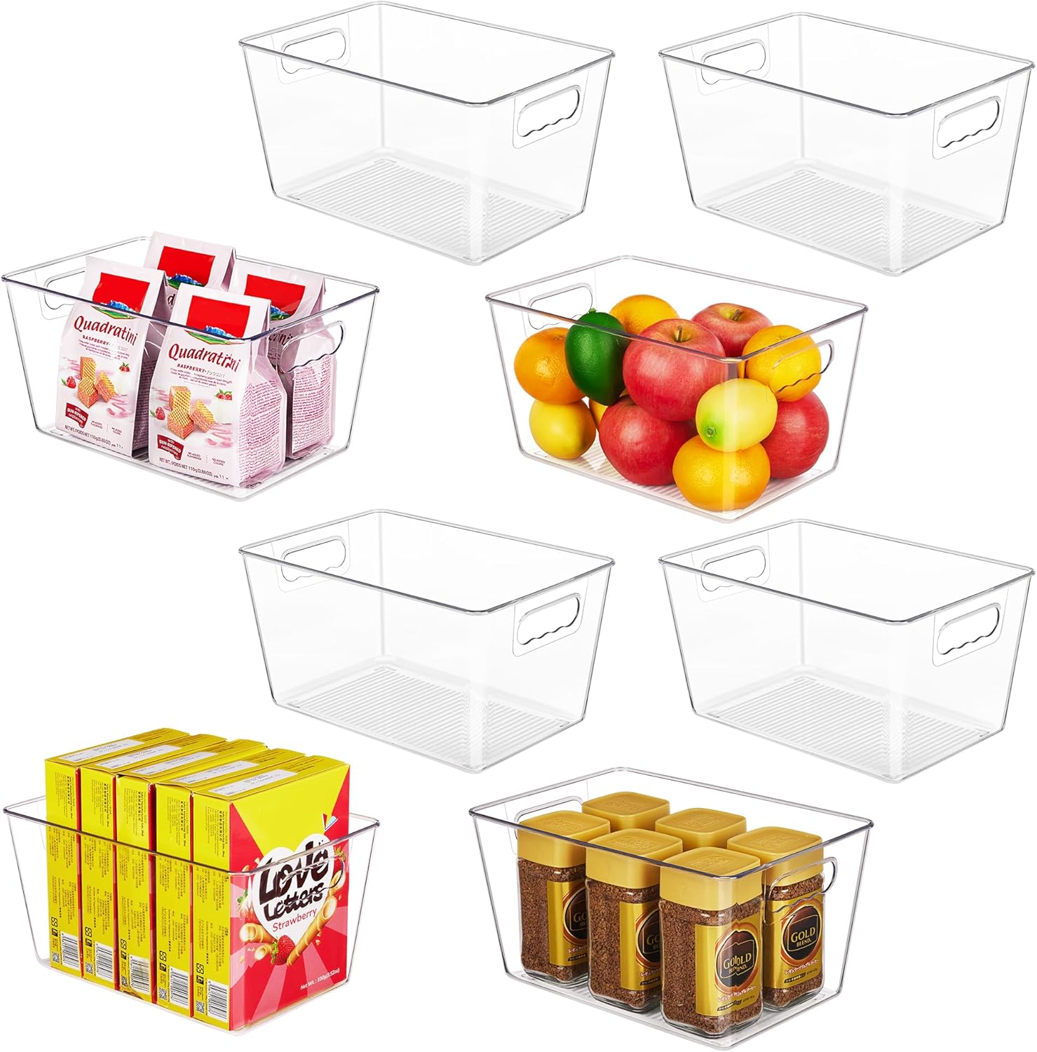 YIHONG Clear Plastic Storage Bins, 8 Pack Pantry Organizer Bins with Handle for Kitchen