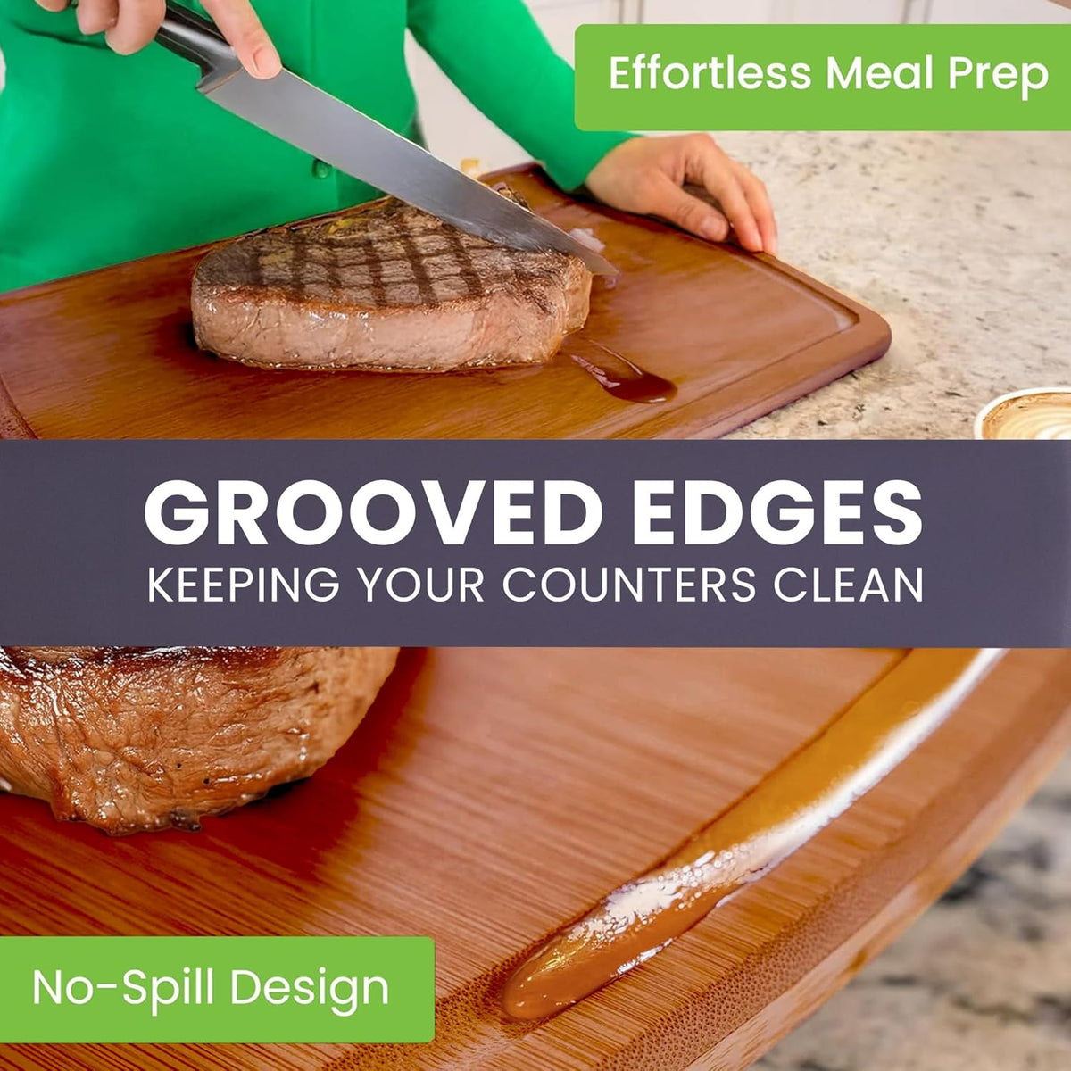 Bamboo Wooden Cutting Board Set of 3 - Used to Chop Veggies, Carve Meat, Present Charcuterie at