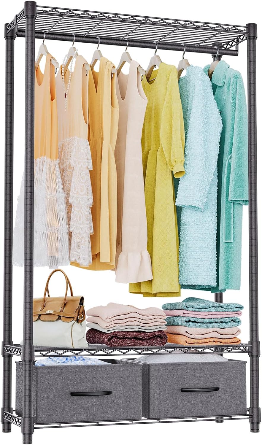 IZEUK Heavy Duty Garment Rack Wire Clothes Rack for Hanging Clothes, Metal Freestanding Closet