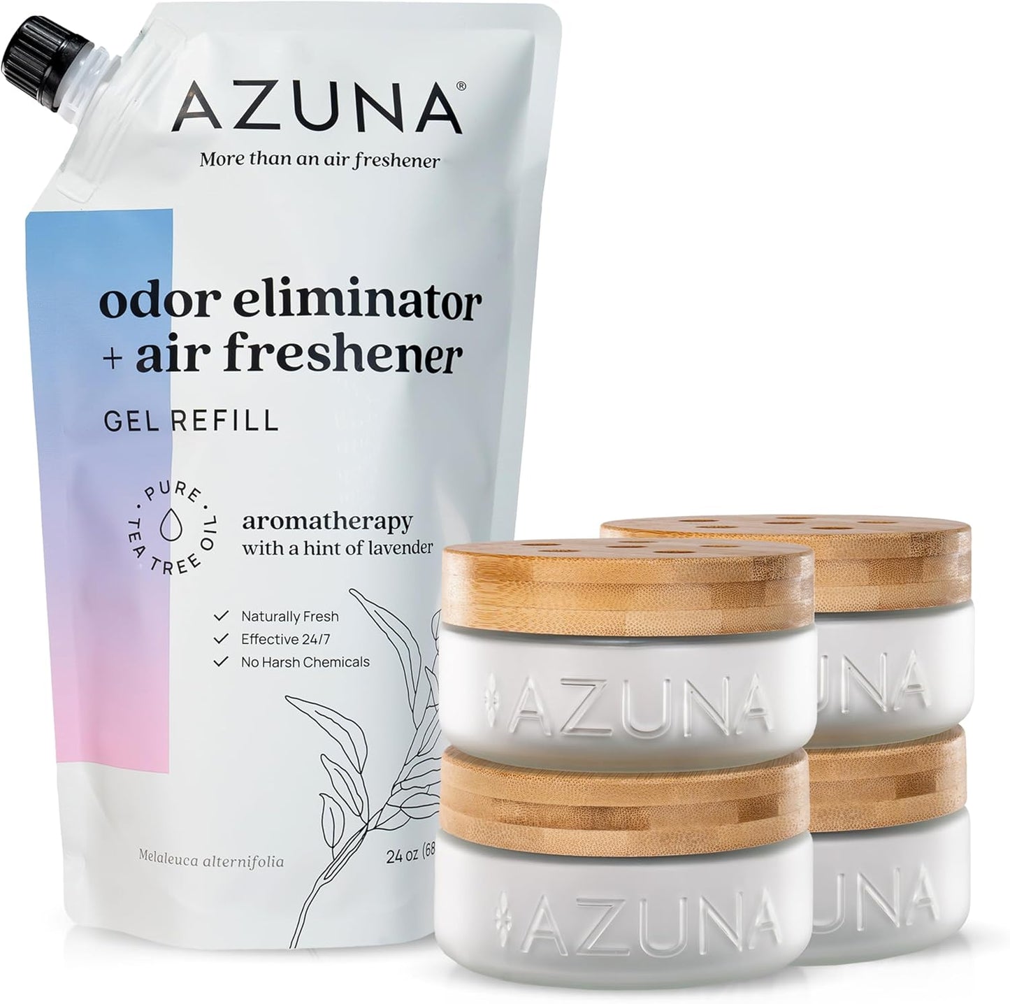 Azuna Air Freshener & Odor Eliminator for Strong Odor | 4 Room Kit Includes (4) Empty Luxe Glass