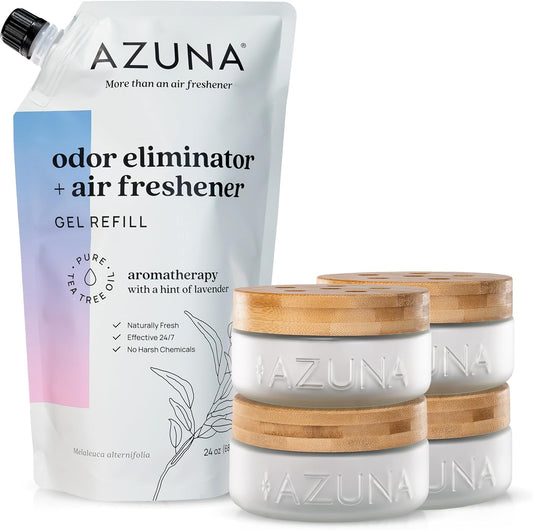 Azuna Air Freshener & Odor Eliminator for Strong Odor | 4 Room Kit Includes (4) Empty Luxe Glass