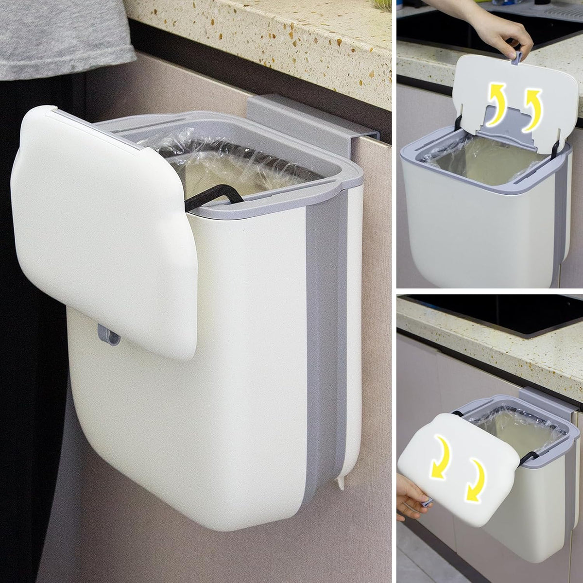 Soddeph 3.2 Gallon Foldable Hanging Trash Can with Lid for Cabinet Door,Kitchen Compost