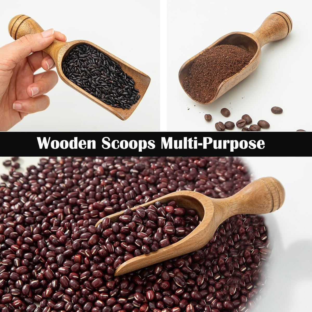 Big Coffee Scoops Shovel,Large Ground Coffee Scoop 2PCS Large Wooden Scoops for Jars 5.9″ Acacia