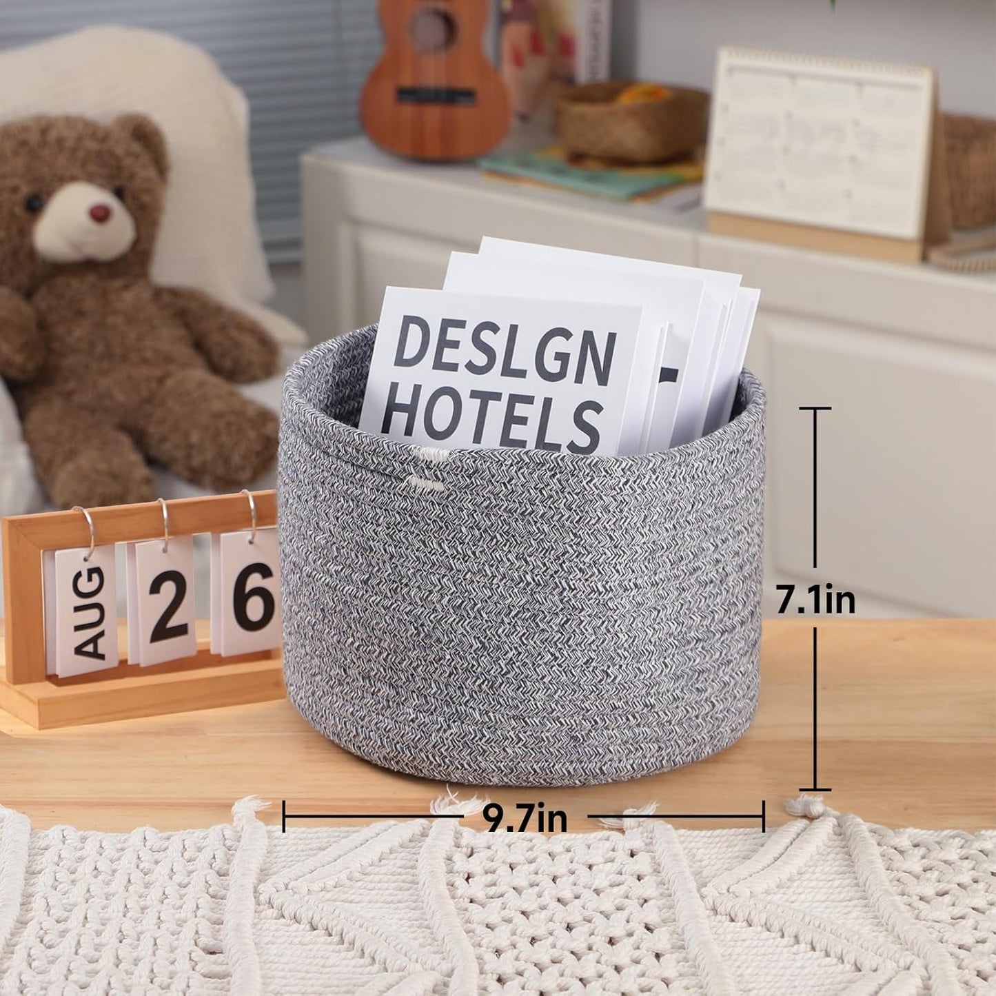 Small Basket for Organizing | Cube Shelf Closet Storage Baskets | 9.7×9.7×7.1” | Woven Rope Gift