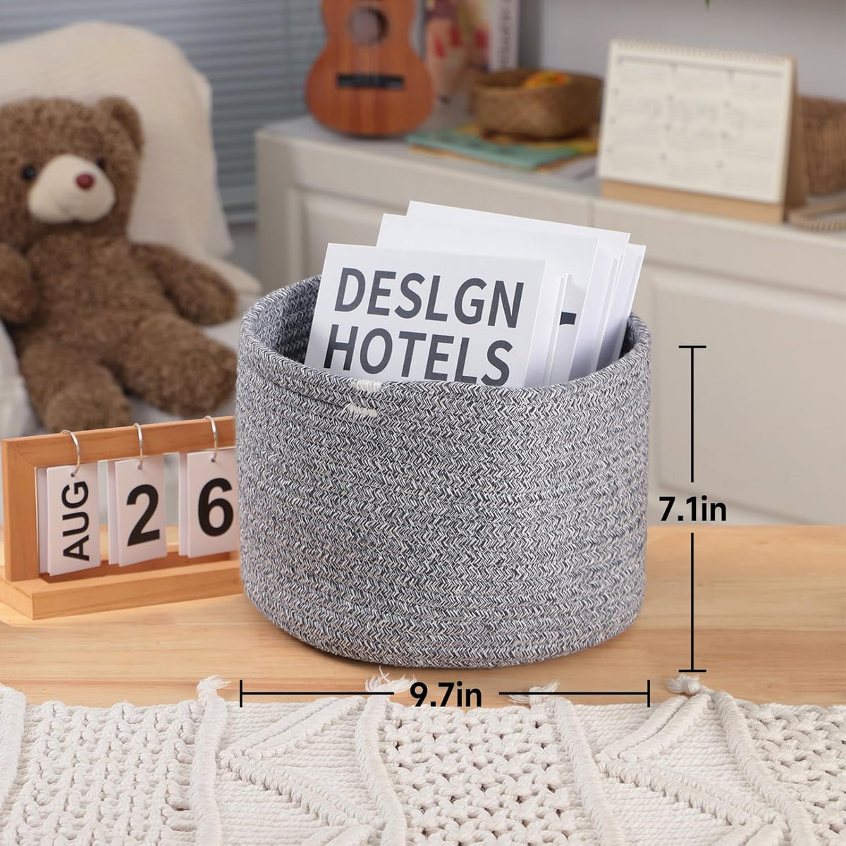 Small Basket for Organizing | Cube Shelf Closet Storage Baskets | 9.7×9.7×7.1” | Woven Rope Gift