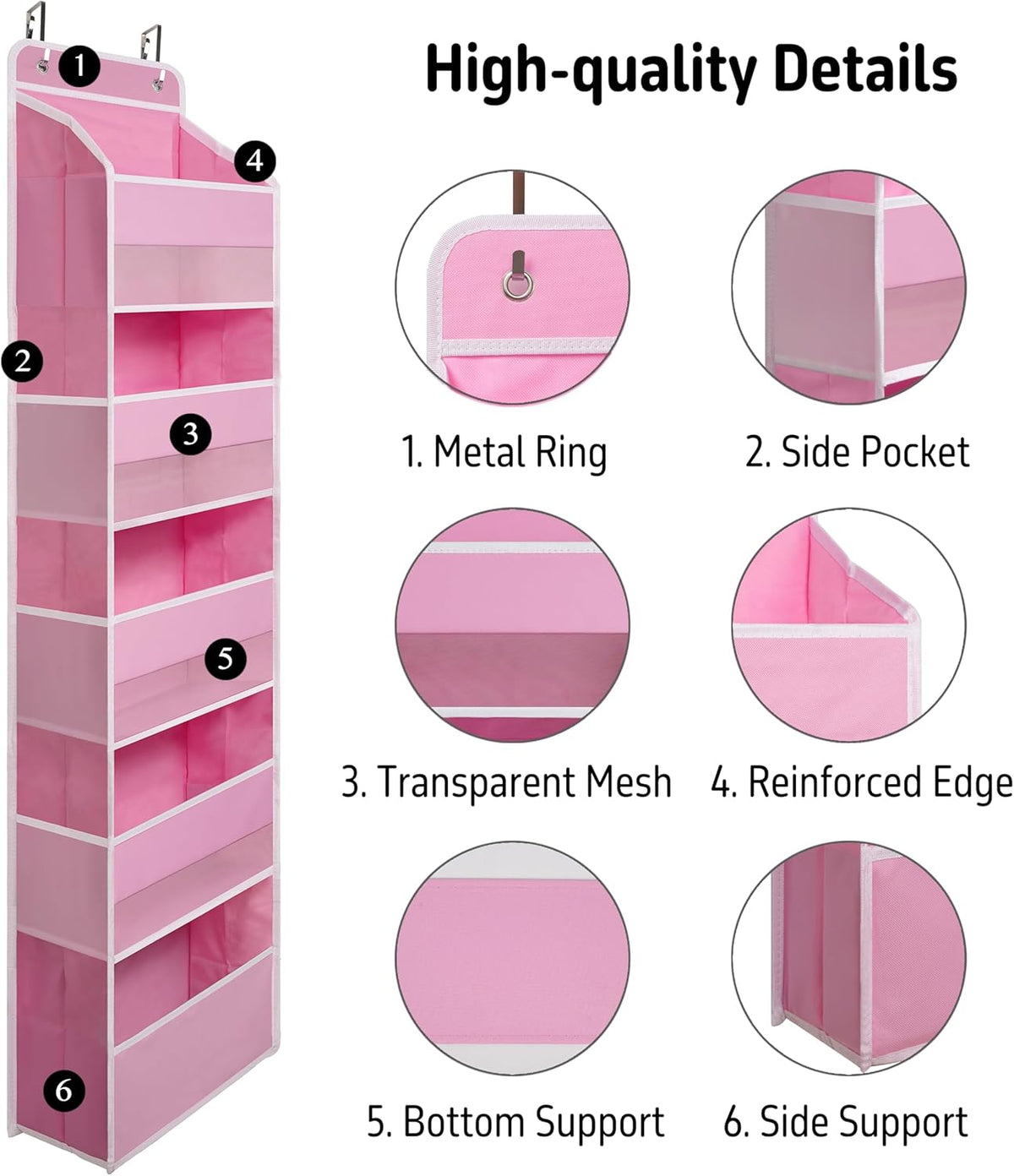 Over Door Organizer with 5 Large Pockets, Heavy Duty Hanging Organizer Storage, Closet Bathroom