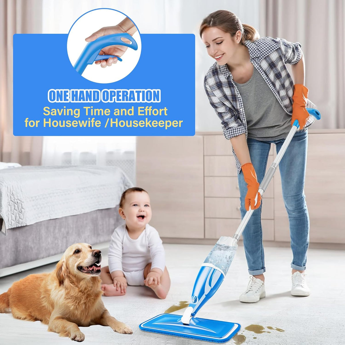 Spray Mop for Hardwood Floors Cleaning: Microfiber Wet Dry Floor Mops with 4 Washable Pads for