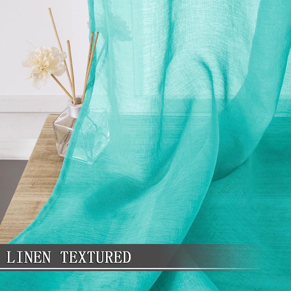 Tollpiz Short Sheer Curtain Living Room Linen Textured Curtains Sheer Light Filtering Voile Rod