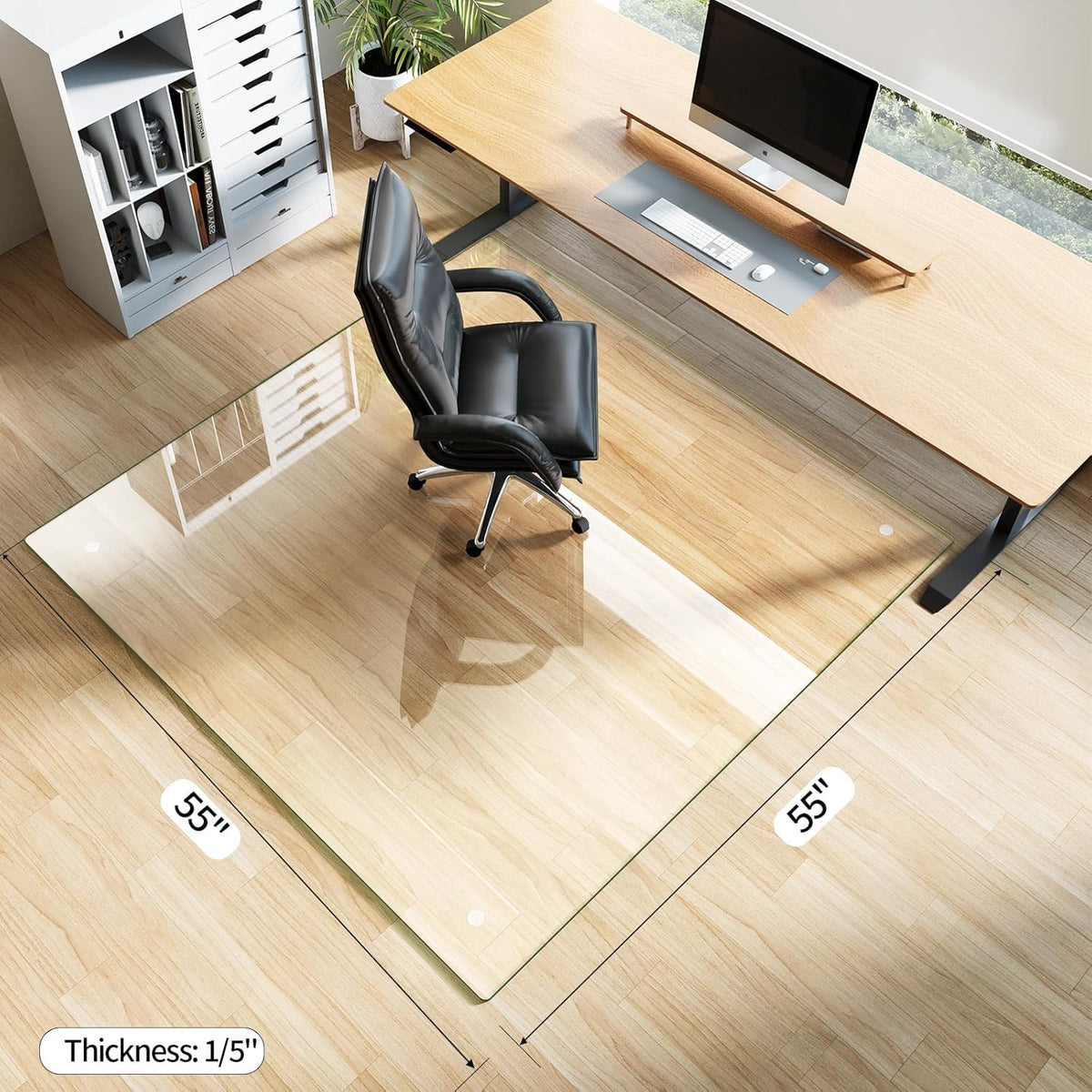Koonmi Tempered Glass Chair Mat for Hardwood Floors & Carpets, 55" x 55“ Transparent Heavy Duty