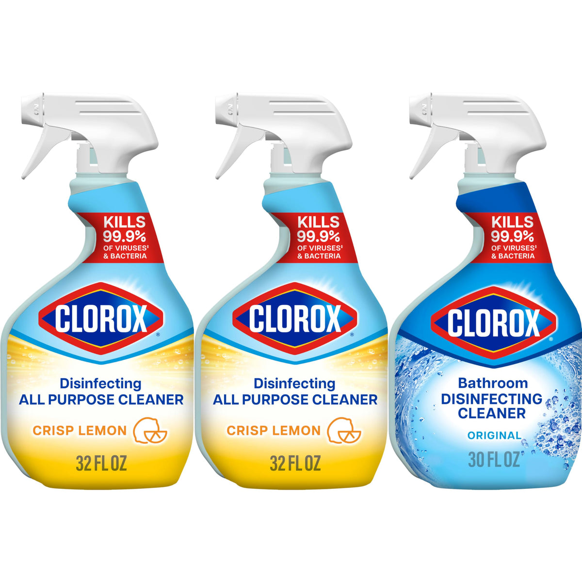 Clorox Disinfecting All-Purpose Cleaner, 32 fl. Oz., and Bathroom Cleaner, Bleach Free, Household