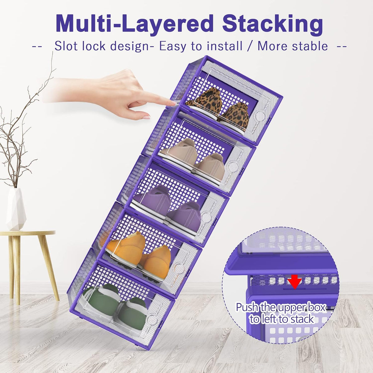 Kuject Shoe Organizers Storage Boxes for Closet, 12 Pack Clear Plastic Stackable Storage Bins with