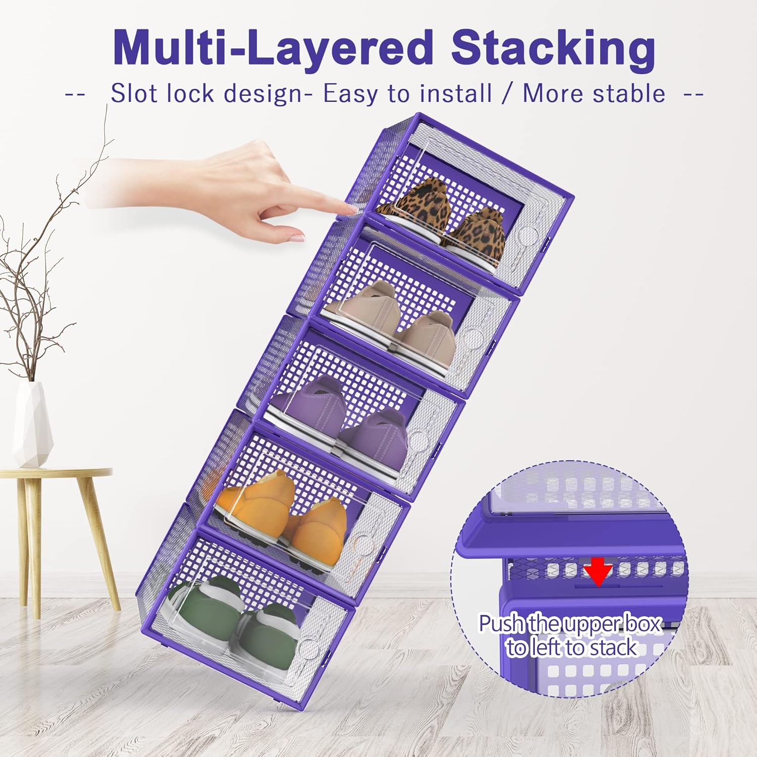 Kuject Shoe Organizers Storage Boxes for Closet, 12 Pack Clear Plastic Stackable Storage Bins with