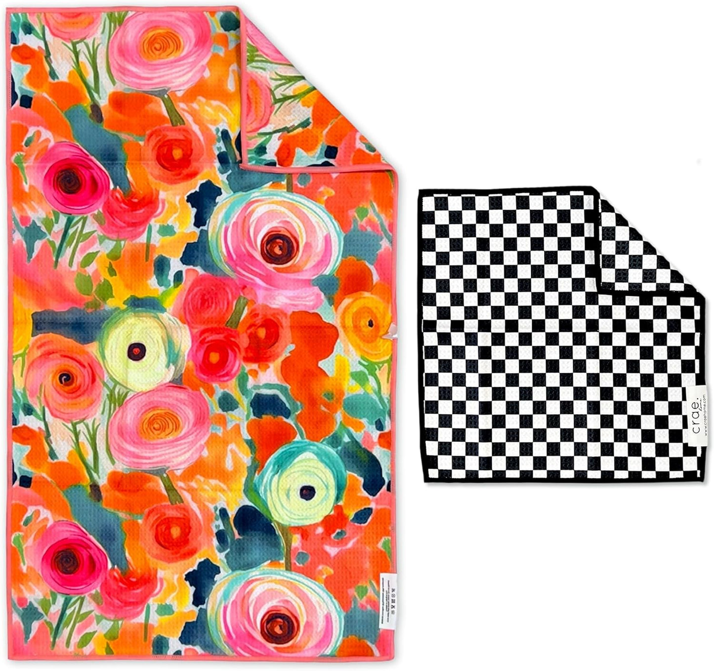 Microfiber Hand Towel & Washcloth Set of 2 - Double-Sided, Waffle Weave, Super Absorbent