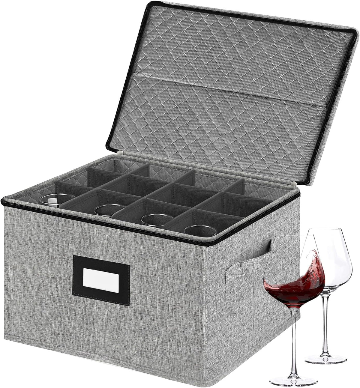 homyfort Wine Glass Storage Box, China Storage Containers with Dividers, Stemware Storage Case