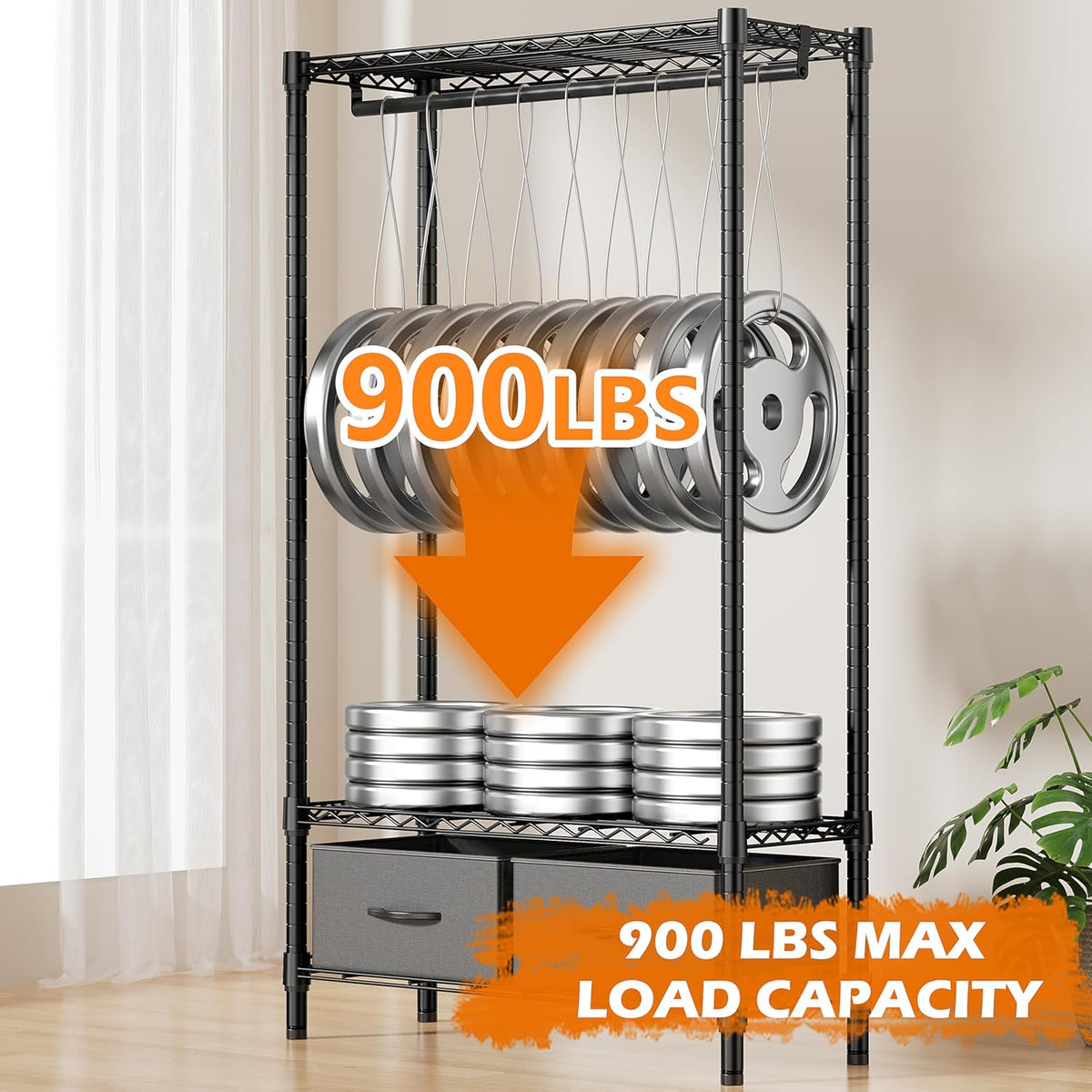 Heavy Duty Rolling Garment Rack 3 Tiers Adjustable Wire Shelving with Rod, Storage Closet Clothing