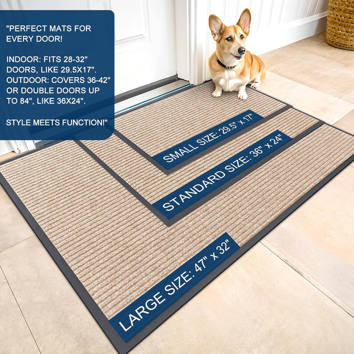 OLANLY Front Door Mat Indoor Outdoor Entrance, Waterproof Heavy Duty Doormat, Fade Resistant, Low