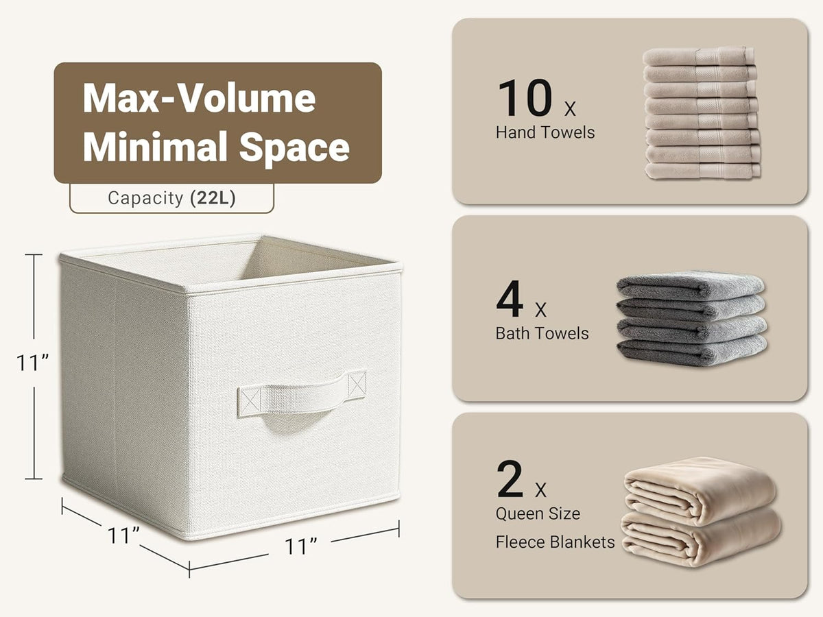 4 Pack Foldable Fabric Closet Storage Bins, 11Inch Organizer Cubes with Handles, Linen Storage