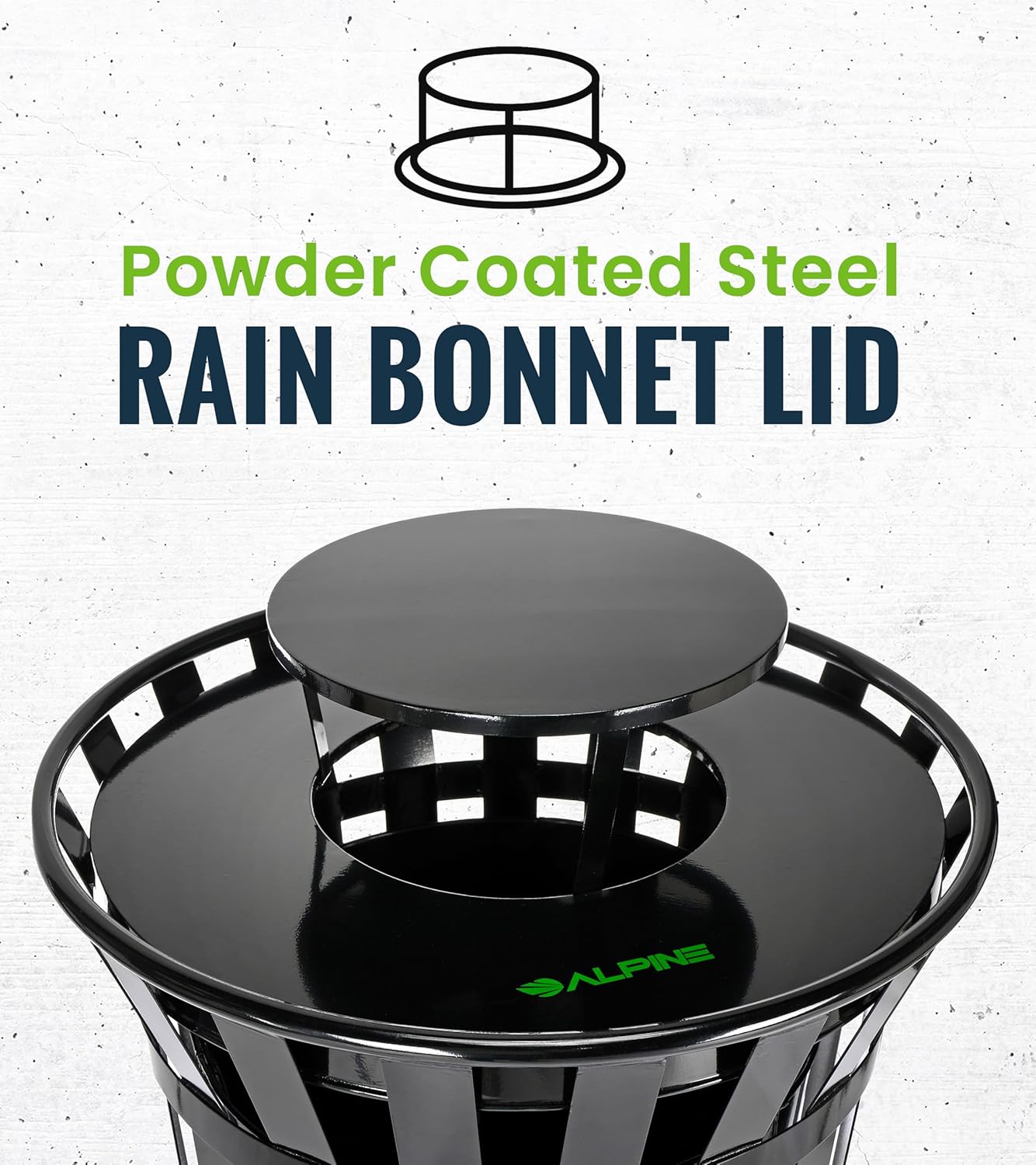 Trash can Lid for Alpine Commercial Outdoor Trash Can - Weather Resistant Round Metal Trash Can