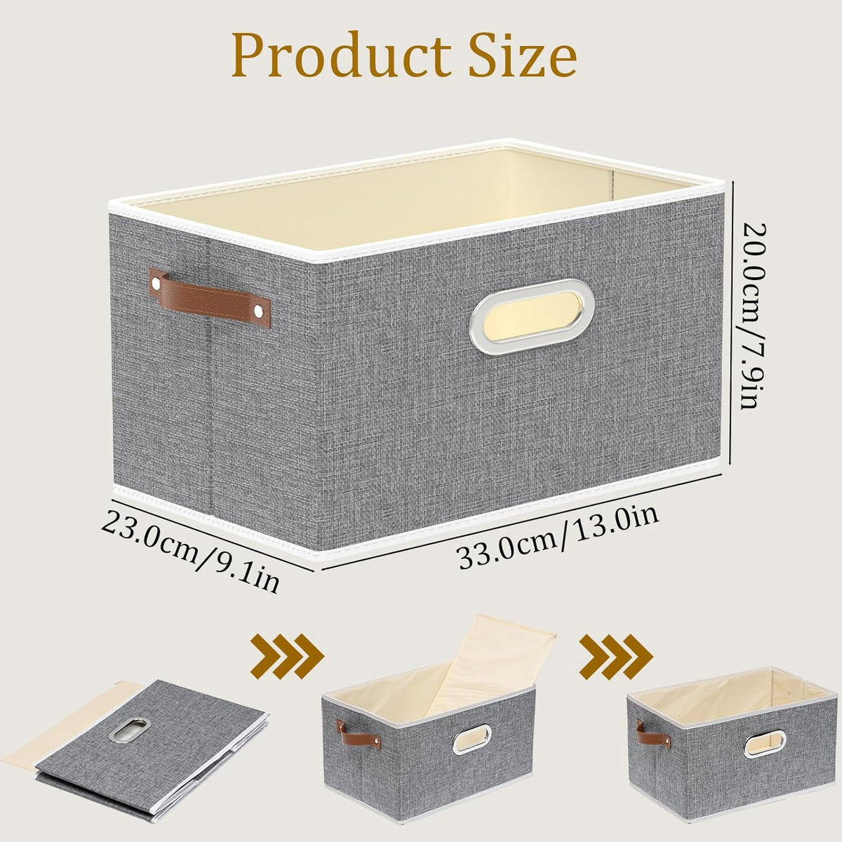 Yawinhe Fabric Storage Baskets, Foldable Closet Organizer for Shelves, Large Boxes with 3 Handles