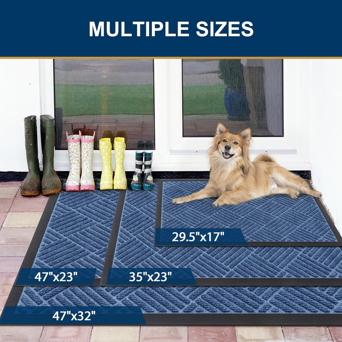 Smiry Front Door Mat Outside Entrance, Heavy Duty Outdoor Indoor Natural Rubber Doormat, Non Slip