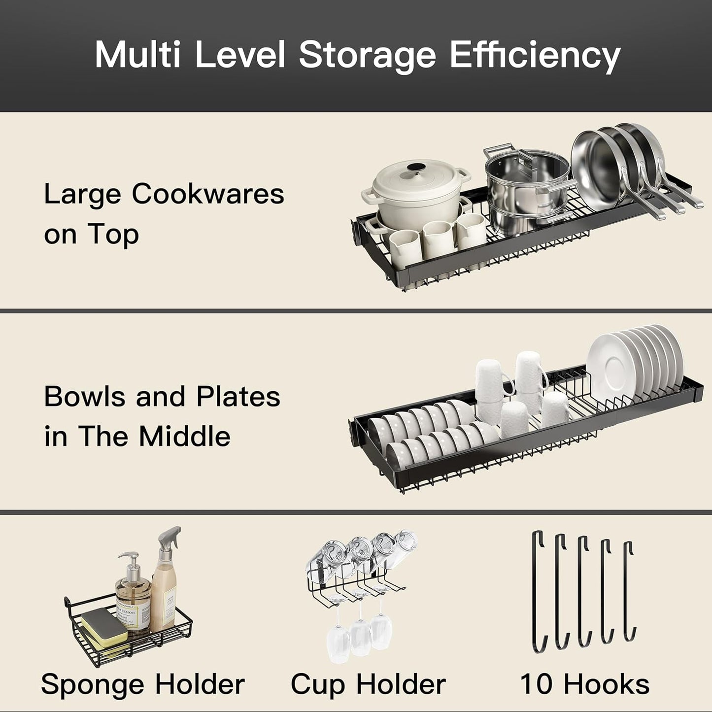 3 Tier Extra Large Stainless Steel Expandable Over The Sink Dish Drainer Drying Rack, Rust Proof