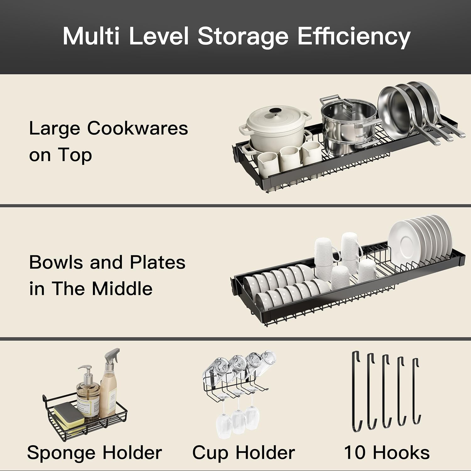 3 Tier Extra Large Stainless Steel Expandable Over The Sink Dish Drainer Drying Rack, Rust Proof