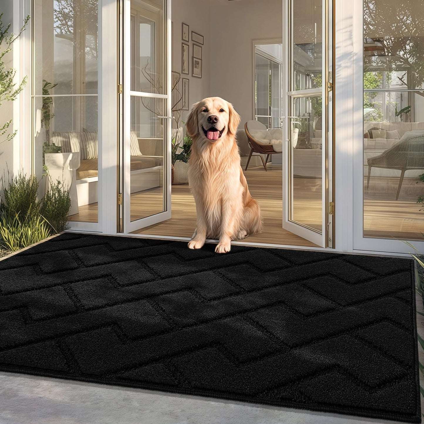 hicorfe Front Door Mat Outside Entrance,36"x59" Absorbent Muddy Dirt Resist Welcome Door Mats