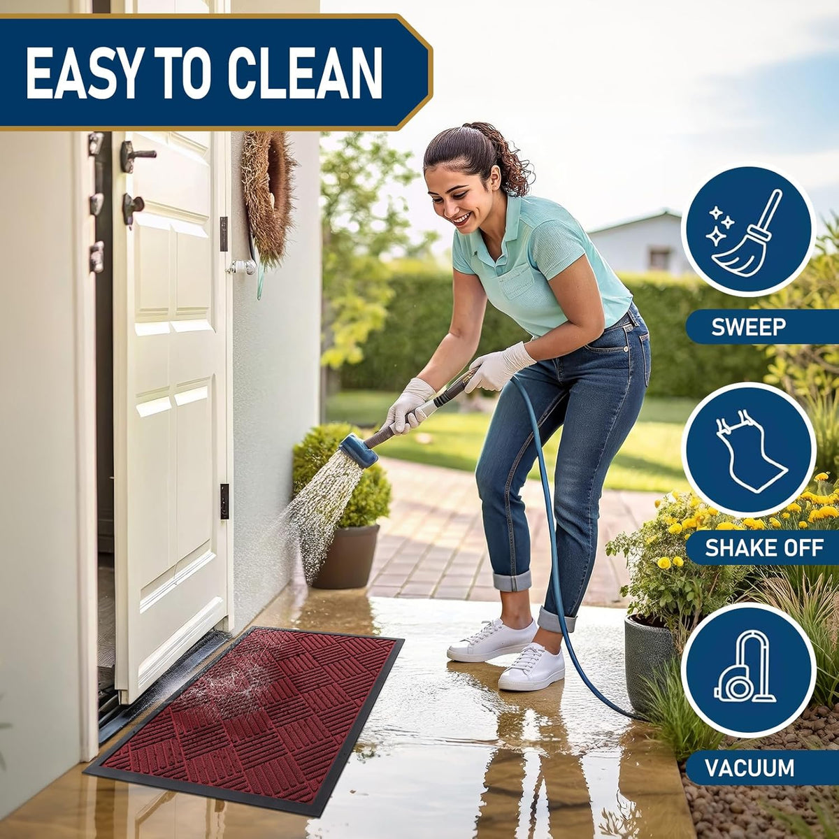 Smiry Front Door Mat Outside Entrance, Heavy Duty Outdoor Indoor Natural Rubber Doormat, Non Slip