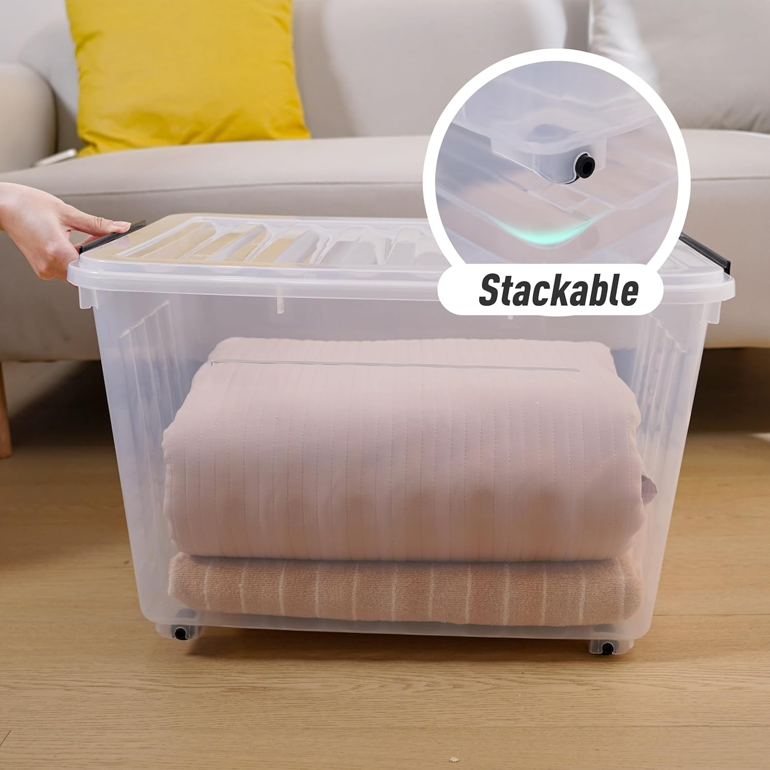 Citylife 82 QT Clear Plastic Storage Bins with Lids Stackable and Nestable Storage Boxes with Lids