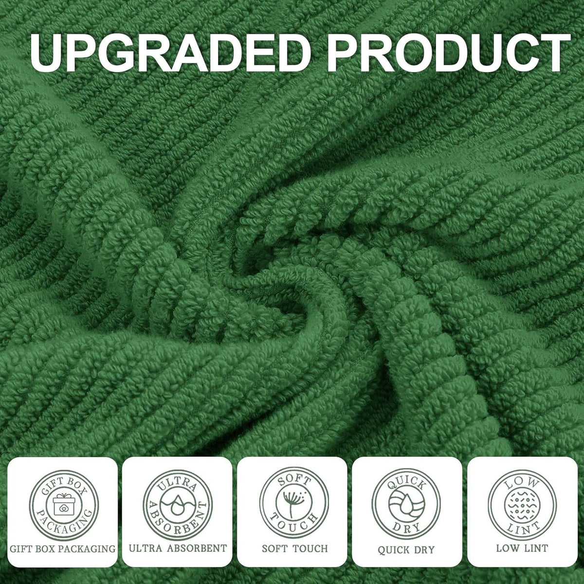 Green Hand Towels for Bathroom (4PC, Large 18"x28") - 100% Cotton | Quick Dry | Light Weight |