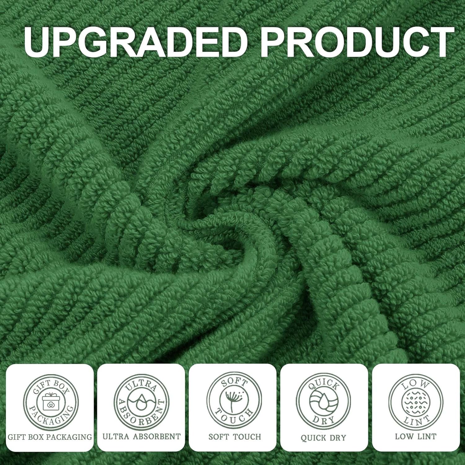 Green Hand Towels for Bathroom (4PC, Large 18"x28") - 100% Cotton | Quick Dry | Light Weight |