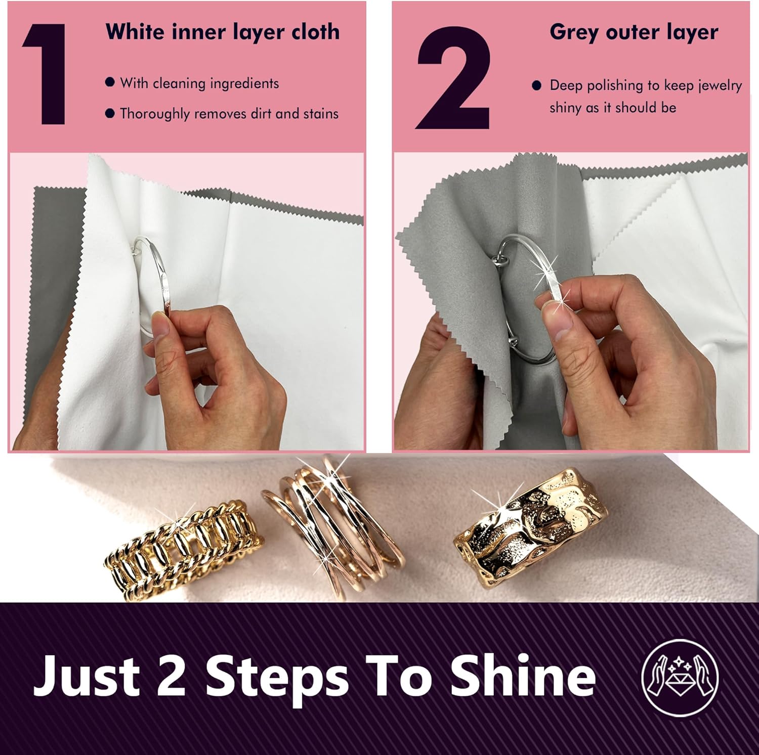 4 PCS Silver polishing Cloth,Jewelry Cleaning Cloth for Sterling Silver, Multi-Layer Silver Jewelry