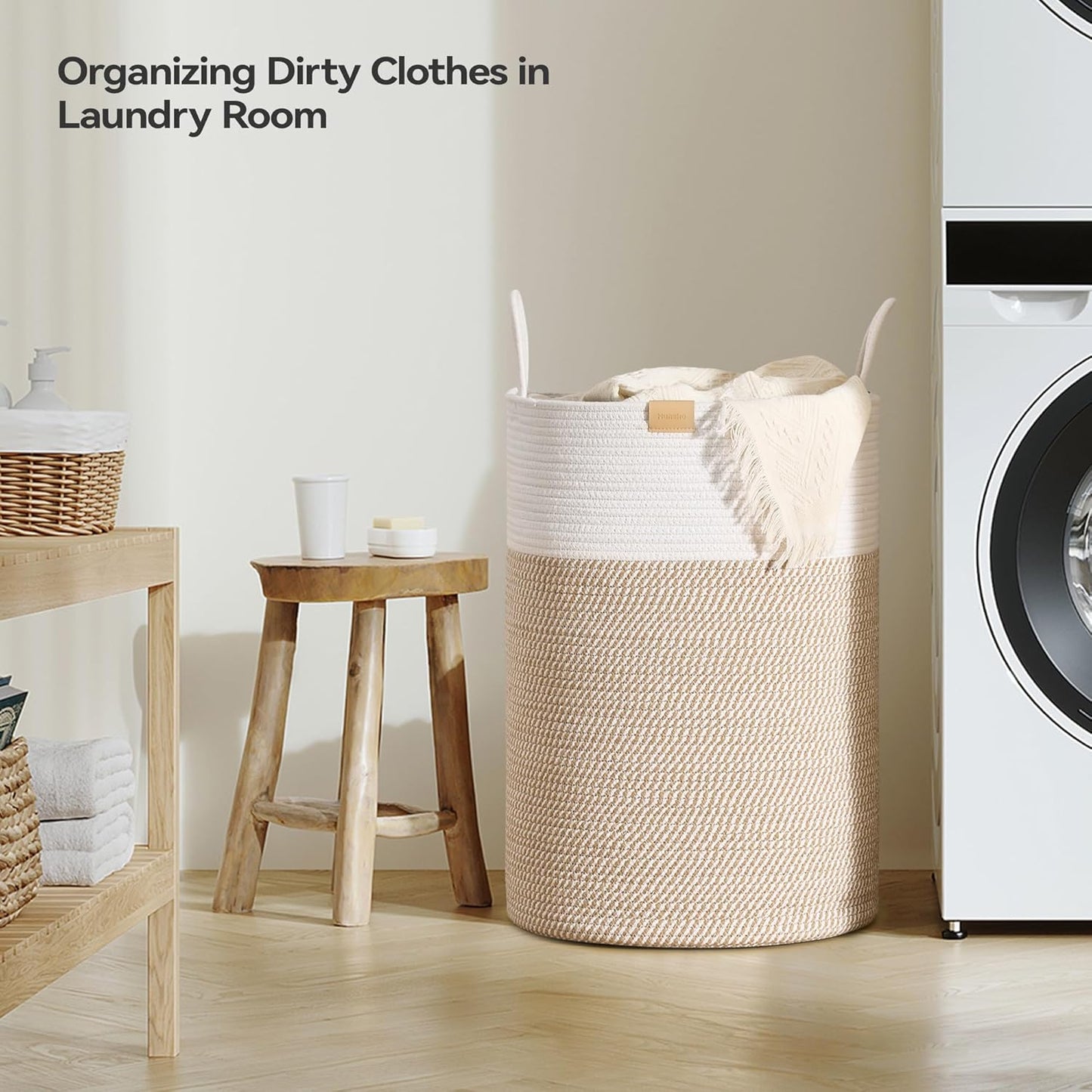 Laundry Hamper 95L,Large Laundry Basket for Clothes,Decorative Storage Basket for Blankets,Cotton