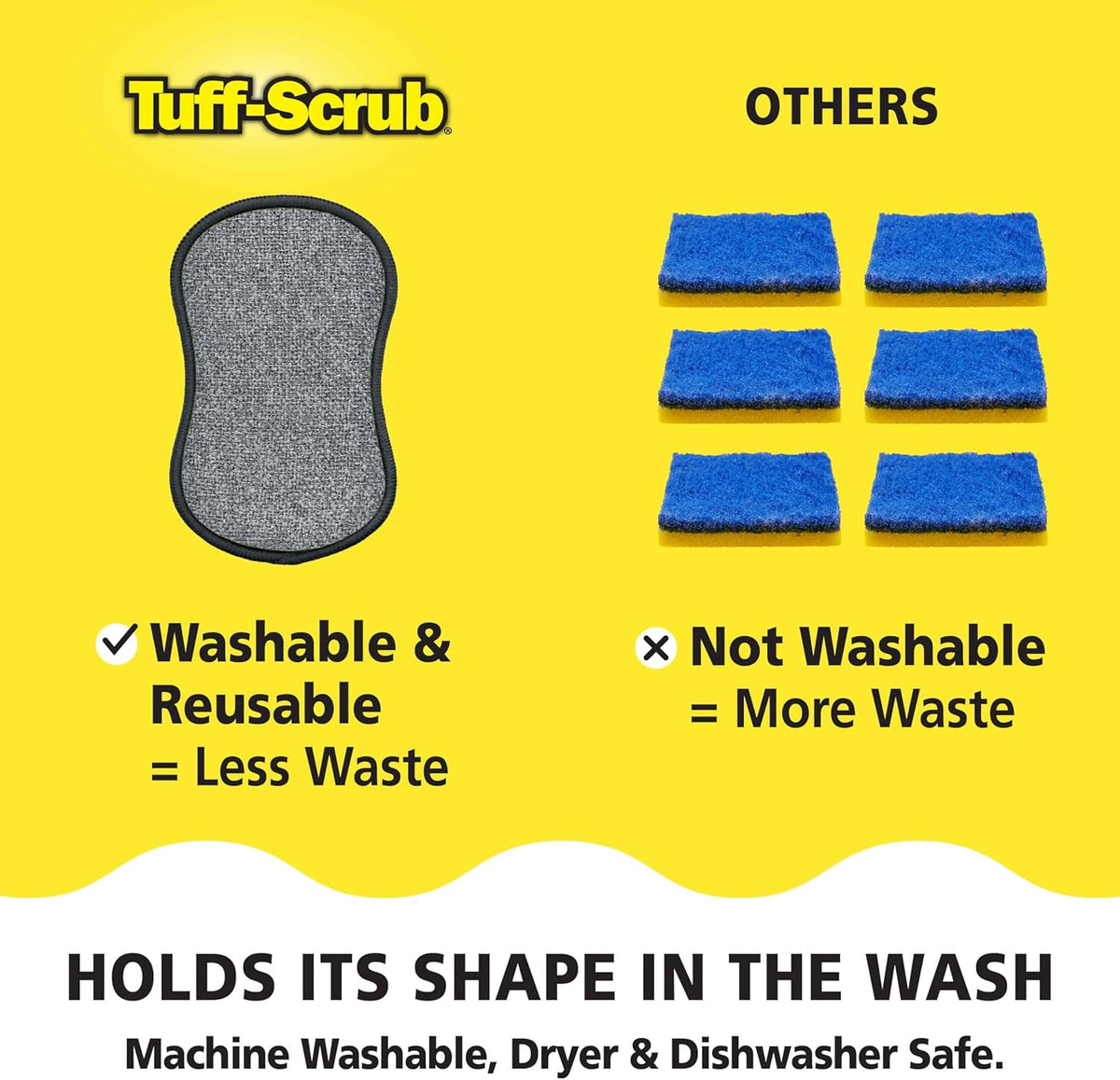 Fresh Scrub-N-Wipe Pad by Tuff-Scrub, 6-Pack, Antimicrobial & Charcoal Foam for Odor Control