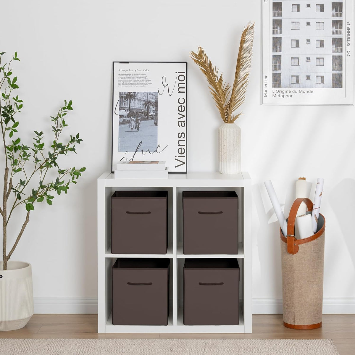 StorageWorks Brown Storage Cubes, 11 Inch Cube Storage Bins with Handle, Cube Storage Organizer
