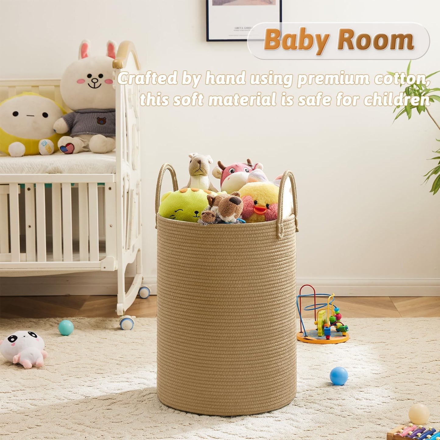 Laundry Basket,Woven Cotton Rope Laundry Hamper,100L for Decorative Storage of Dirty Clothes,Toys