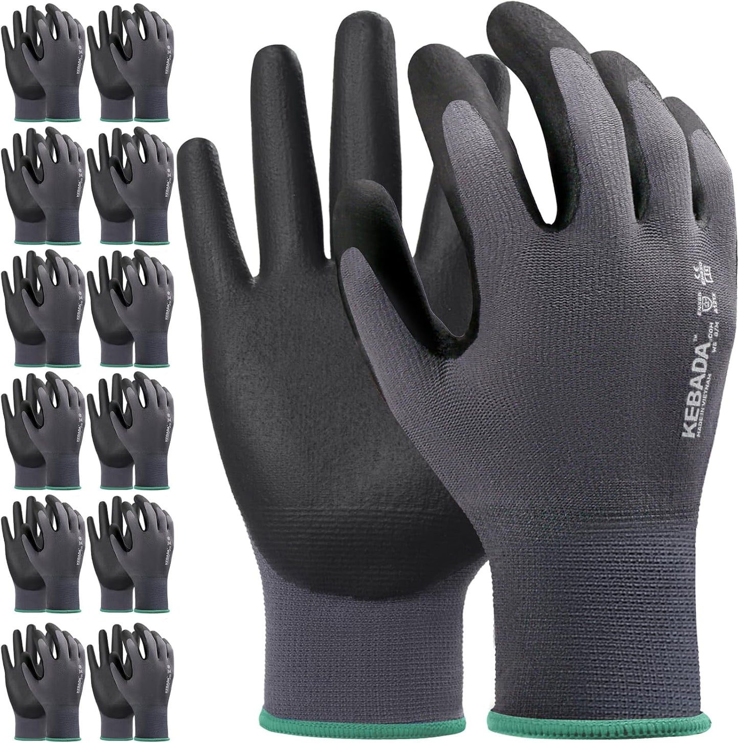Kebada Work Gloves for Men and Women, Foam Nitrile Coated Safety Gloves with Grip, Ideal for