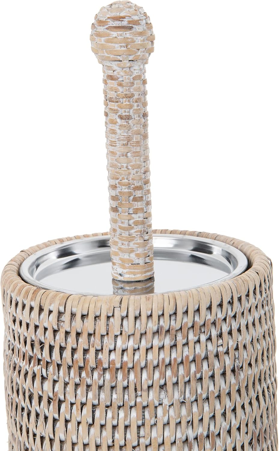 La Jolla Decorative Rattan Toilet Brush Set White Wash Handwoven Toilet Brush and Holder with