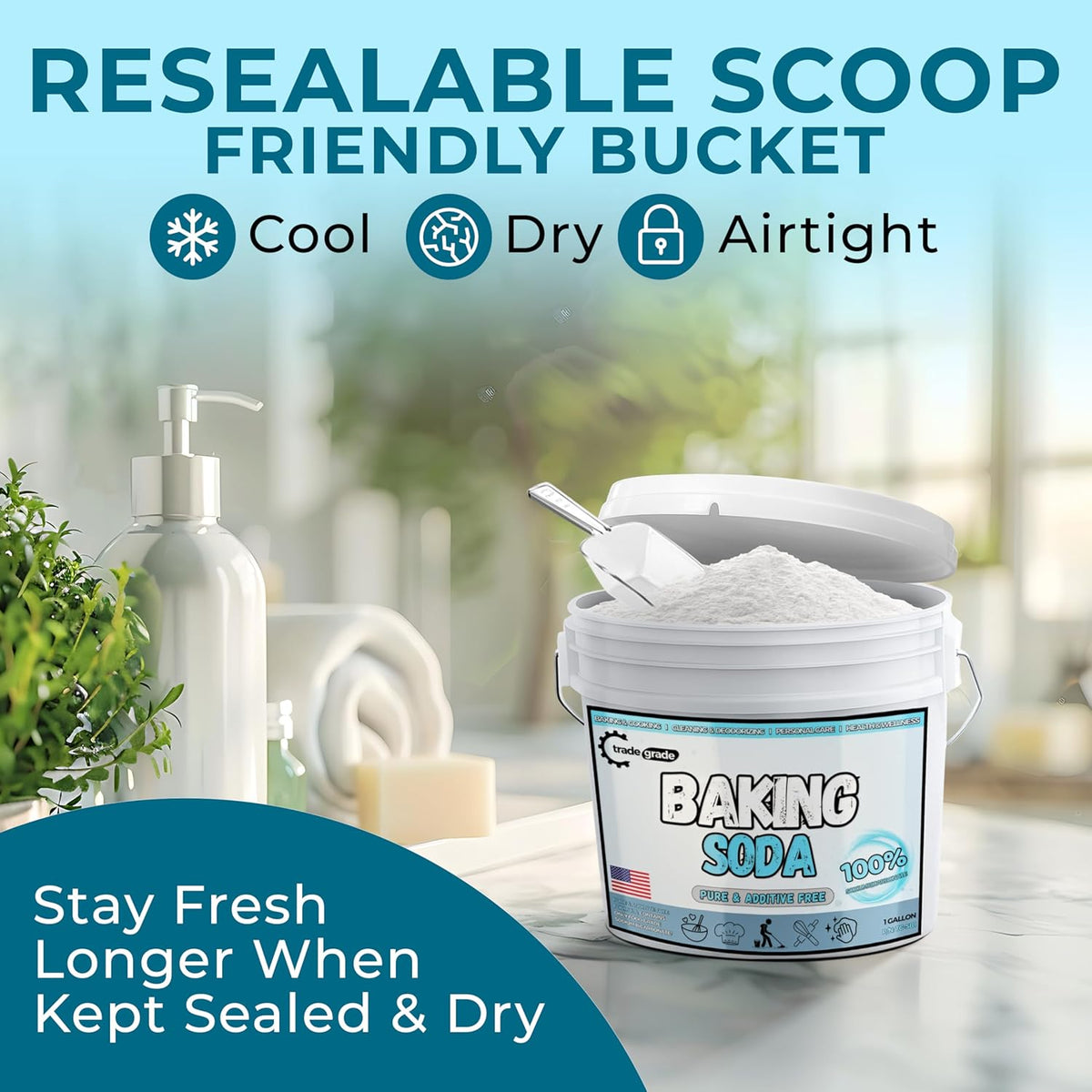 TradeGrade Pure Baking Soda Powder – 1 Gallon Bucket, Sodium Bicarbonate Powder | Premium