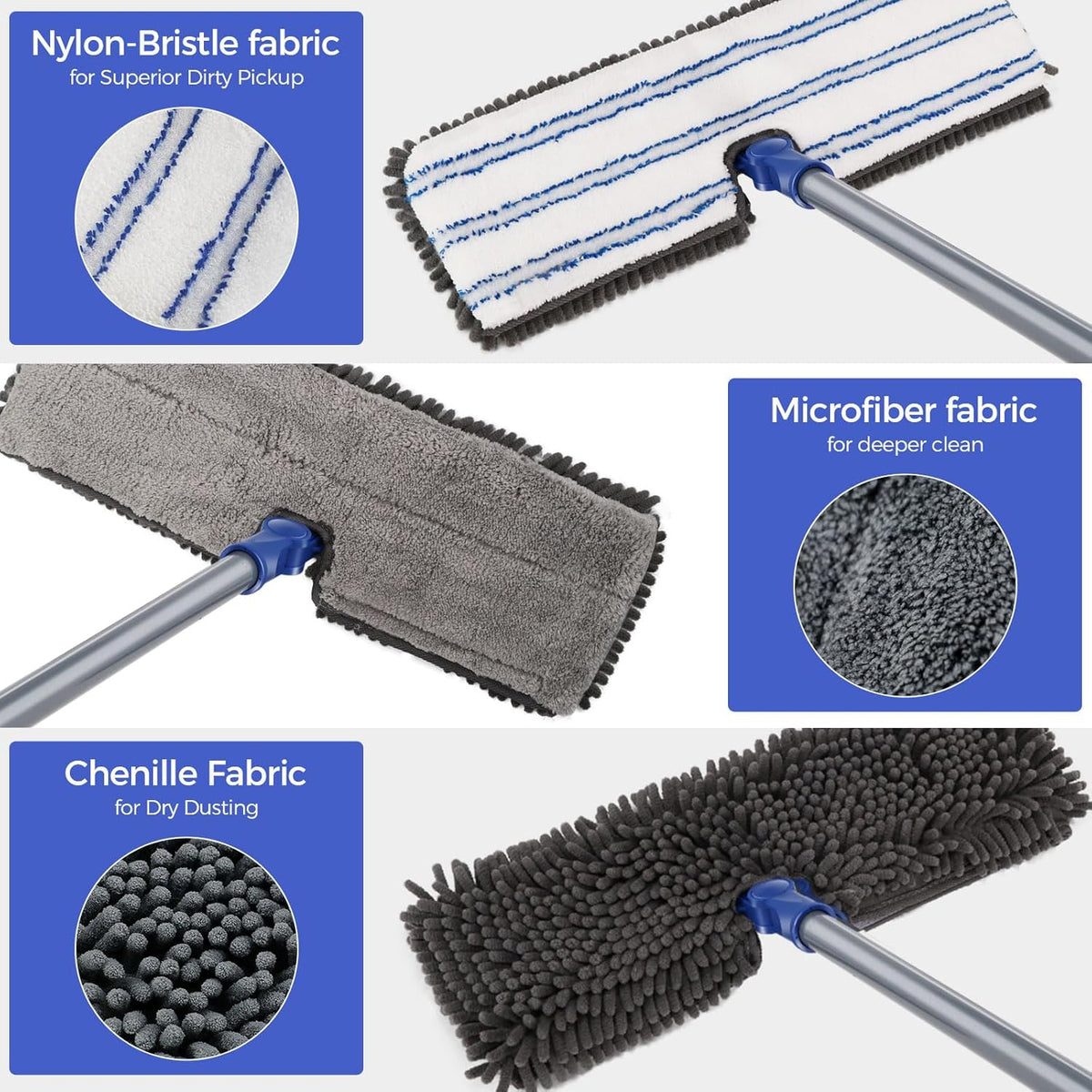 MASTERTOP Microfiber Dust Mop,Double-Sided Flat Mops for Hardwood Floors with 4 Reusable Mop Pads
