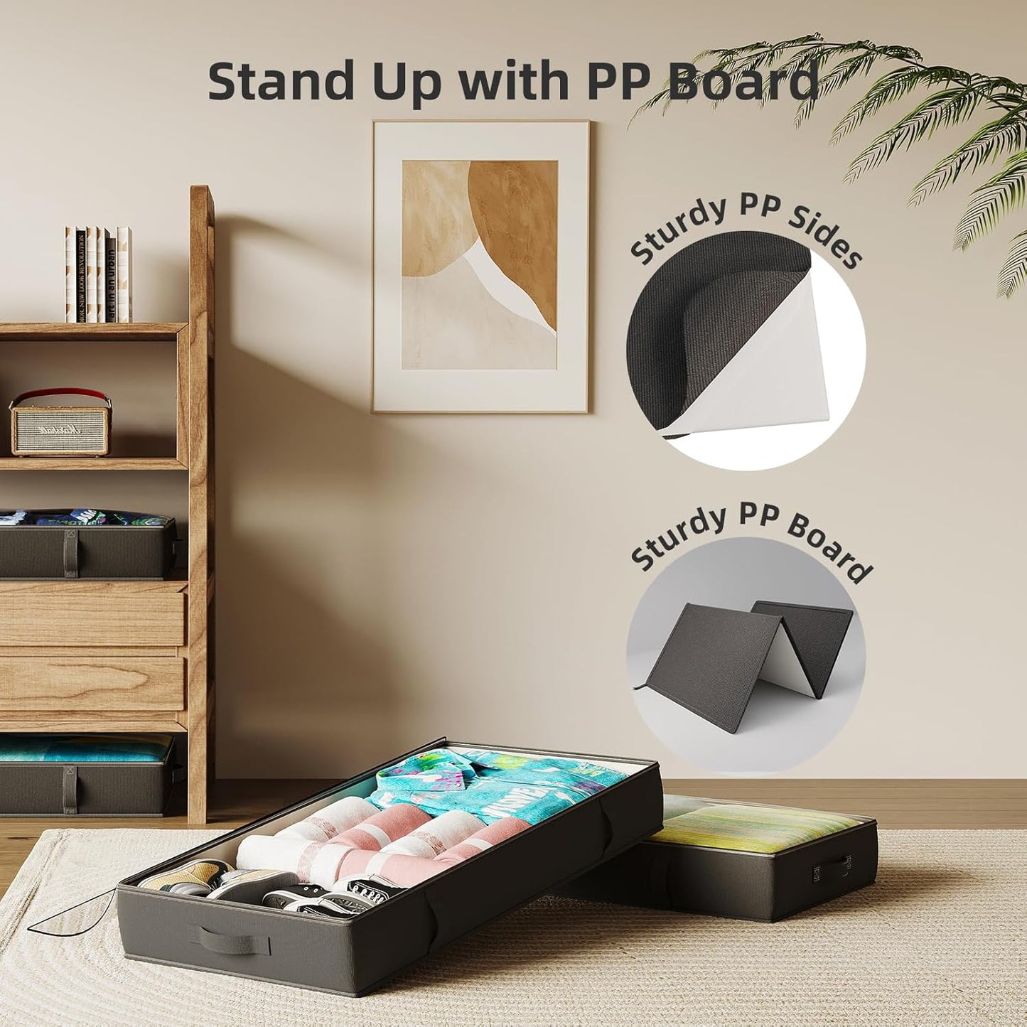 2-Pack Under Bed Storage, 6 Inches Tall Closet Organizers and Storage Bins with Sturdy