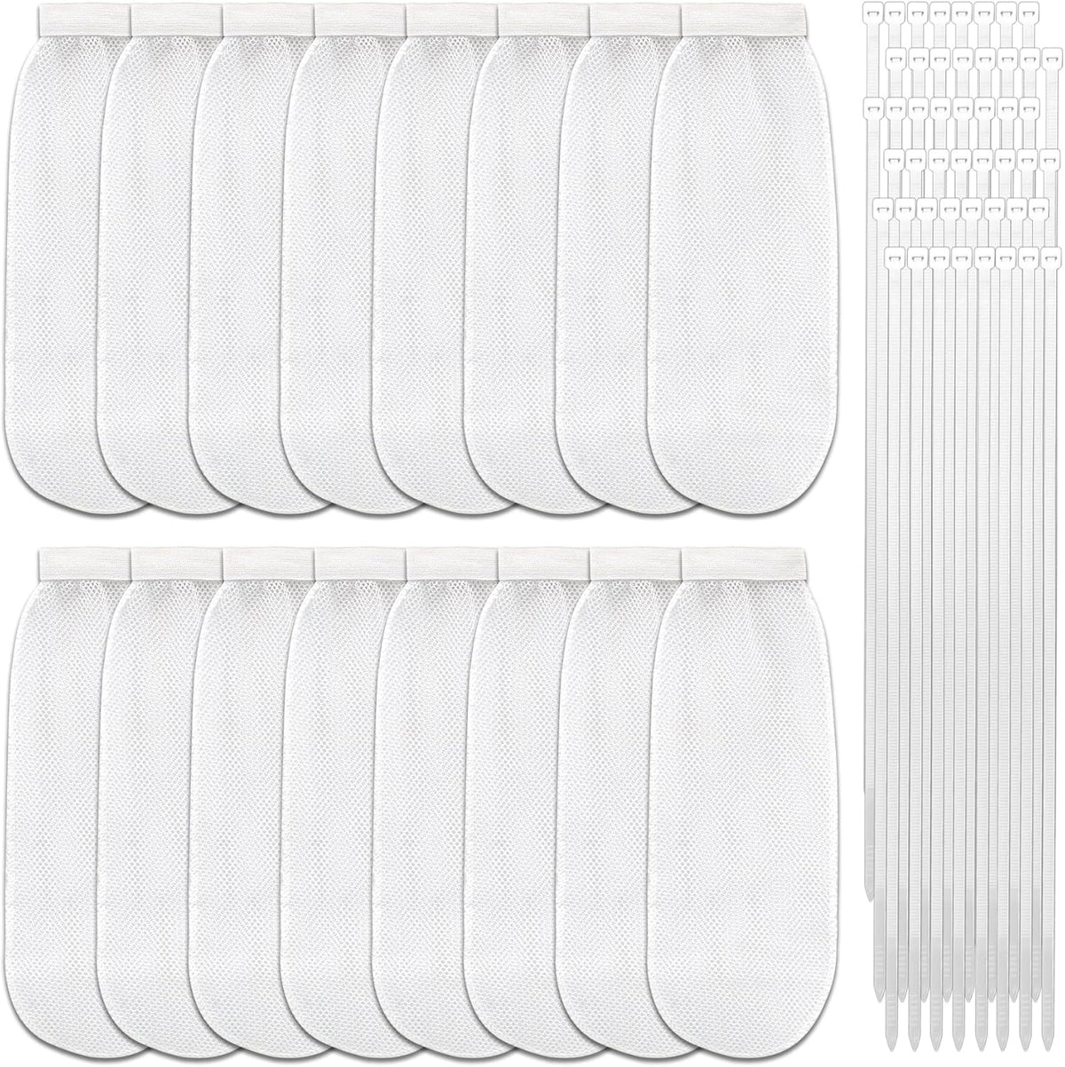 64-Piece Lint Trap and Cable Ties Set for Washing Machine, Includes 16 Nylon Mesh Lint Traps and 48