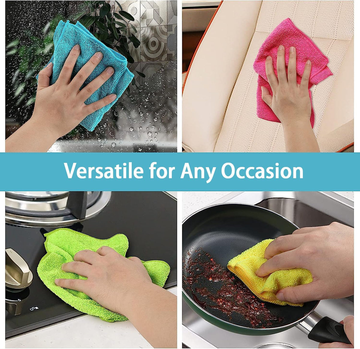 HOMEXCEL Microfiber Cleaning Cloth, 50 Pack Cleaning Rags, Cleaning Towels with 4 Color Assorted