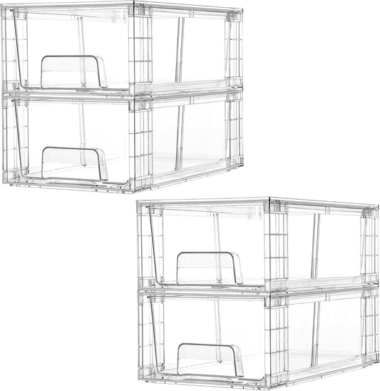 Vtopmart 4 Pack Stackable Storage Drawers,Clear Acrylic Drawer Organizers with Handles, Easily