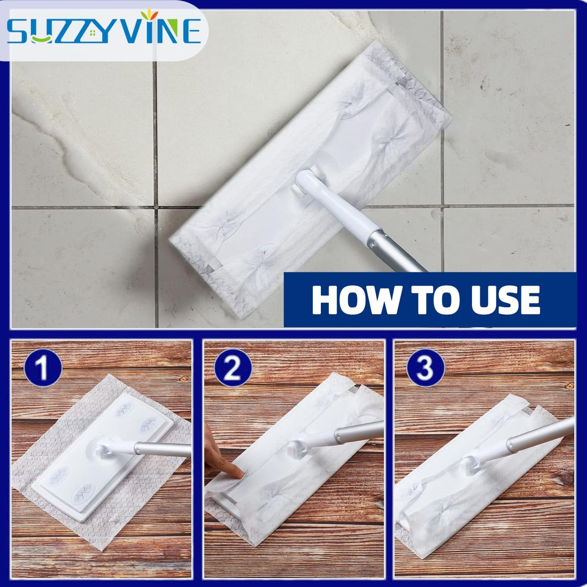 SUZZYVINE Dry Sweeping Cloths Mop Refills Disposable Floor Cleaning Wipes Compatible with Swiffer