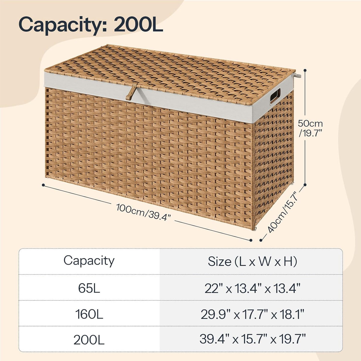 HOOBRO Storage Basket with Lid, 52.8 Gallon (200L) Wicker Basket, Handwoven Blanket Storage Basket